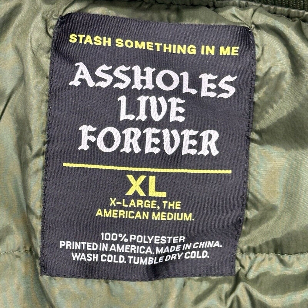 A**holes‎ Live Forever Mens XL Green Varsity Polyester Bomber Jacket Puffer Coat - Picture 10 of 10